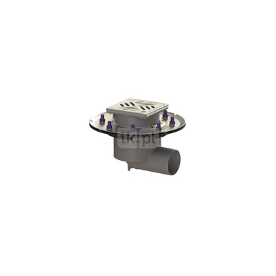 Wpust Practicus DN 70, odpł. boczny, z koł. docisk., z kratką/ramą nierdz. 120x120