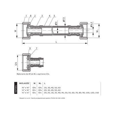 Wąż przyłączeniowy elastyczny PERFEXIM PHA-9110 DN 8, GW x GW, 1/2'' x 1/2'', długość 700 mm