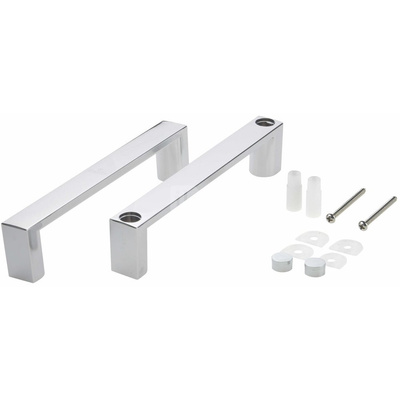 Kpl. uchwyt kwadratowy na 1 drzwi z logo, chrom, rozstaw otworów montażowych 140 mm