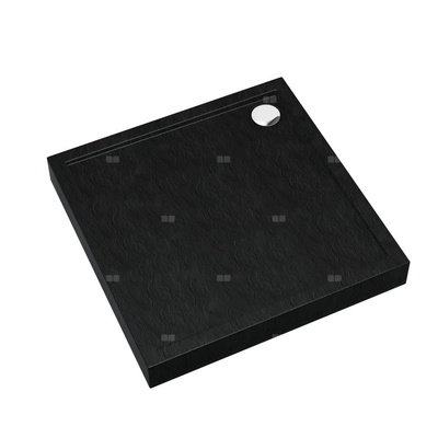 Brodzik akrylowy zintegrowany z nośnikiem Stabilsound Plus® oraz obudową akrylową przeciągniętą do podłogi Competia New Black Stone 80x80x12 cm, kwadratowy