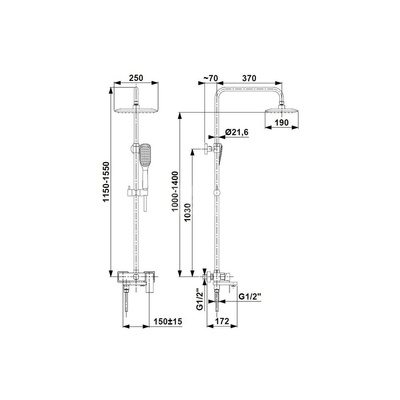 Deszczownia LOGON z baterią natryskową Black i składaną wylewką
