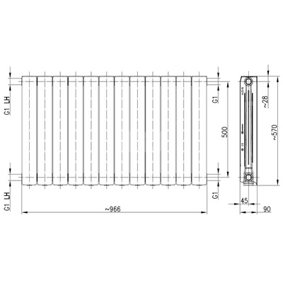 Grzejnik aluminiowy ADR 500/12 miedziany