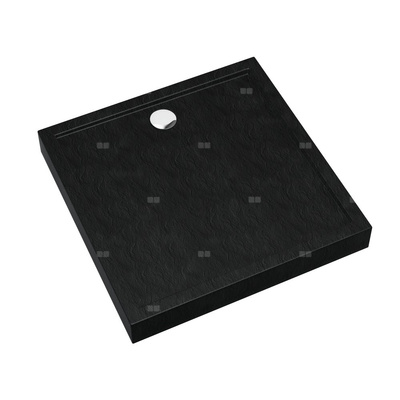 Brodzik akrylowy zintegrowany z nośnikiem Stabilsound Plus® oraz obudową akrylową przeciągniętą do podłogi Competia New Black Stone 80x80x12 cm, kwadratowy