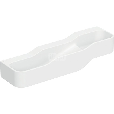 Umywalka GEBERIT Bambini 3-stanowiskowa prostokątna (rynna, bez elementów dekoracyjnych), biała, 1400mm, bez otworu na baterię, bez odpływu przelewowego, półka od ściany