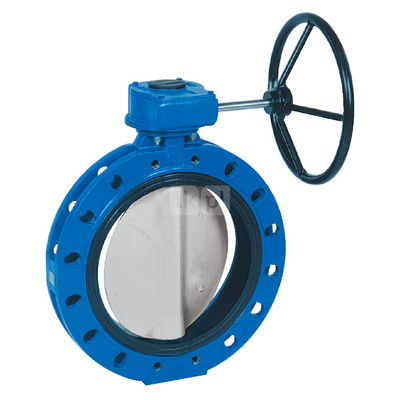 Przepustnica kołnierzowa SYLAX z przekładnią ślimakową, dysk: AISI316, wykładzina: NBR, korpus: GGG40 epoksyd., Pnom 1,6 MPa, tmax=85 st.C DN500