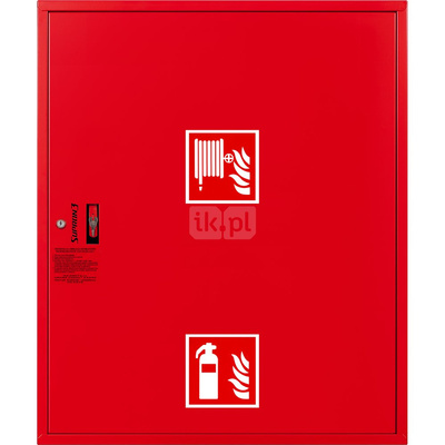 Hydrant DN 25 FIT zawieszany z miejscem na gaśnice pod zwijadłem, wąż 20 m, zamek patent, RAL 3000