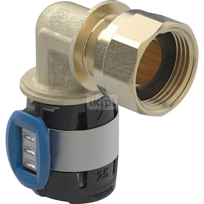 Kolano 90' GEBERIT FlowFit, brąz krzemowy bezołowiowy, 3/4'' x 20 mm (nakrętka x łącznik zaprasowywany)