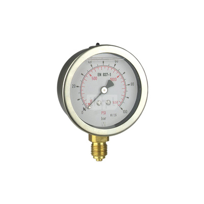 Manometr z rurką Bourdona AFRISO RF wstrząsoodporny 0/100 bar G1/4B aksjalne fi 63 mm, kl. 1.6%