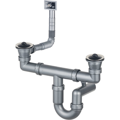 Osprzęt do zlewozmywaków stalowych nakładanych 2-kom, 2" z przelewem w komorze