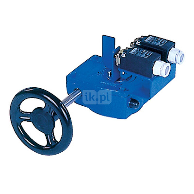 Ręczna przekładnia ślimakowa, smarowana fabrycznie - dożywotnio, napędzana kółkiem ręcznym wyposażona w dwa wyłączniki krańcowe DN 250
