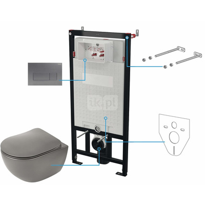 Miska wisząca peonia antracyt/titanium + deska + stelaż + przycisk titanium