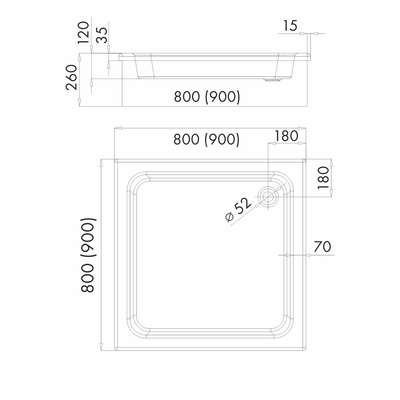 Brodzik akrylowy kwadratowy "Grawello" 80x80x25 głęb. 13 cm