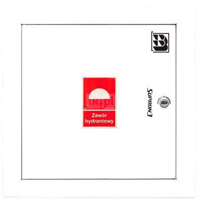Dwa zawory hydrantowe typ ZH-52 wraz z obudową. Obudowa 550 wnękowa. Znak B, zamek OTS, kolor RAL 9003