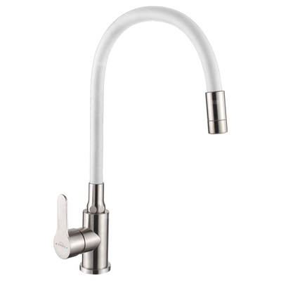 Bateria zlewozmywakowa z 2-funkcyjną, elastyczną wylewką Ksanti Inox, inox / biały