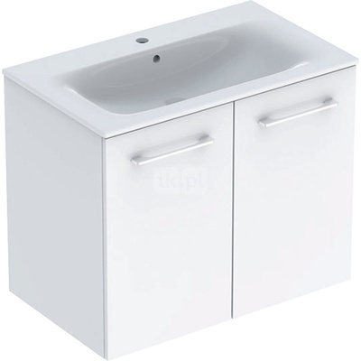 Zestaw umywalki meblowej Geberit Selnova Square, slim rim, z szafką pod umywalkę, z dwoma drzwiami: B1=78.8cm, T=50.2cm, Otwór na baterię=Na środku, Przelew=Widoczny, Biały