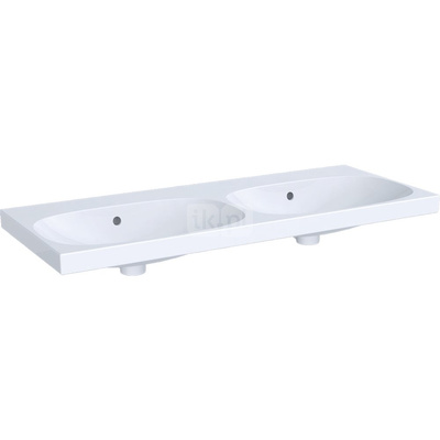 Umywalka GEBERIT Acanto podwójna 2-stanowiskowa prostokątna, biała / KeraTect, 1200mm, bez otworu na baterię, z odpływem przelewowym, półka od ściany