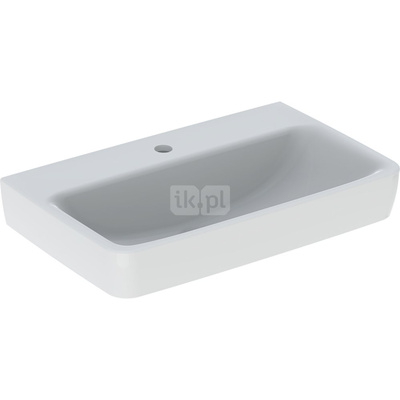 Umywalka GEBERIT Selnova Compact prostokątna, biała, 650mm, otwór na baterię na środku, bez odpływu przelewowego, półka od ściany