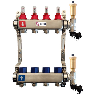 Rozdzielacz do ogrzewania podłogowego QIK STANDARD II 3-obieg. inox GW 1'' x GZ 3/4'' + przepływomierz