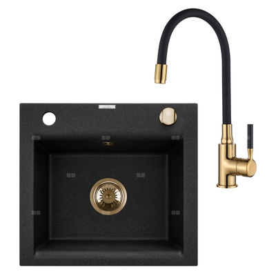 Komplet: zlewozmywak granitowy 1-komorowy Tesalia i bateria zlewozmywakowa Glamour złota