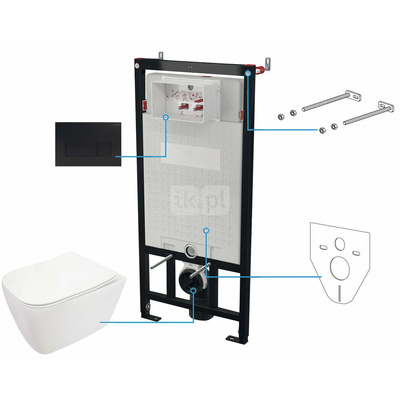 Miska wisząca hiacynt new biała + deska + stelaż + przycisk nero