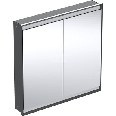 Szafka z lustrem Geberit ONE z ComfortLight i dwojgiem drzwi, montaż podtynkowy, wysokość 90 cm: B=90cm, Czarny mat / Aluminium malowane proszkowo