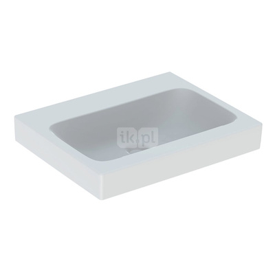 Umywalka GEBERIT iCon prostokątna, biała / KeraTect, 600mm, bez otworu na baterię, bez odpływu przelewowego, półka od ściany