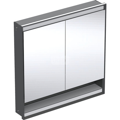 Szafka z lustrem Geberit ONE z wnęką i ComfortLight, z dwoma drzwiami, montaż podtynkowy, wysokość 90 cm: B=90cm, Czarny mat / Aluminium malowane proszkowo