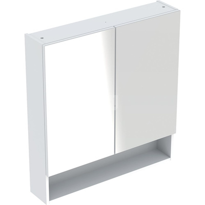 Szafka z lustrem Geberit Selnova Square, z dwoma drzwiami i dwoma szklanymi półkami: 58.8x85x17.5cm, Biały / Lakierowany na wysoki połysk