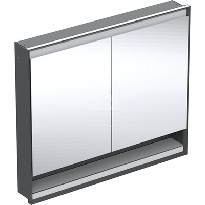 Szafka z lustrem Geberit ONE z wnęką i ComfortLight, z dwoma drzwiami, montaż podtynkowy, wysokość 90 cm: B=105cm, Czarny mat / Aluminium malowane proszkowo