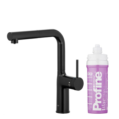 DUERO PURE MOVE PULL-OUT Bateria kuchenna z funkcją filtracji wody i wyciąganą wylewką, Czarna + Zestaw filtrujący PROFINE Lilac S