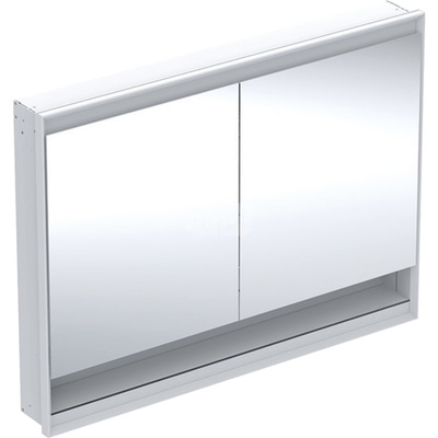Szafka z lustrem Geberit ONE z wnęką i ComfortLight, z dwoma drzwiami, montaż podtynkowy, wysokość 90 cm: B=120cm, Biały / Aluminium malowane proszkowo