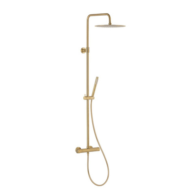 MOZA DESZCZOWNIA WANNOWA PREMIUM Z DŁUŻSZYM DRĄŻKIEM, Z BATERIĄ NATRYSKOWĄ TERMOSTATYCZNĄ, ZŁOTY SZCZOTKOWANY PVD