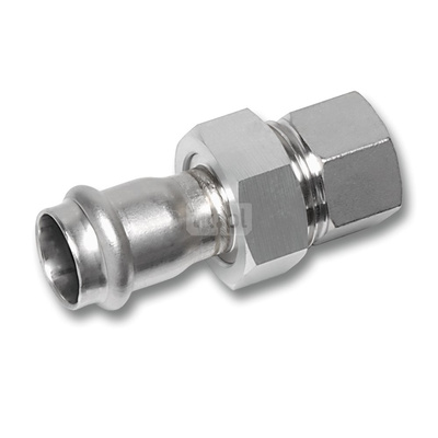 Śrubunek SANHA NiroSan Press z uszczelką trzyczęściowy, stal nierdzewna, 15 mm x 3/4'' (zw x GW)