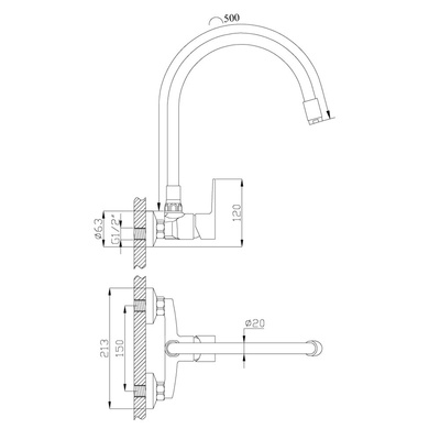 Bateria ścienna z elastyczną wylewką VERSO czarny