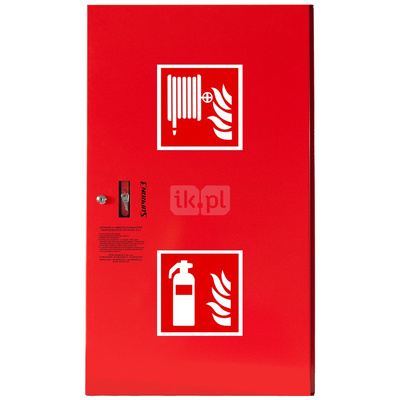 Hydrant DN 52 zawieszany z koszem, z miejscem na gaśnicę obok kosza, wąż 2x20 m, zamek patent, RAL 3000