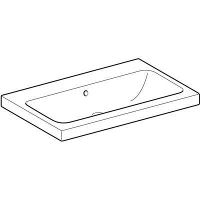 Umywalka GEBERIT iCon Light prostokątna, biała, 750mm, bez otworu na baterię, stawiana na blat, z odpływem przelewowym, półka od ściany