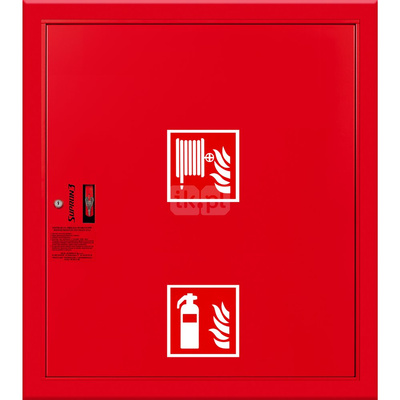 Hydrant DN 52 wnękowy z miejscem na gaśnicę pod zwijadłem, wąż 20 m, zamek patent, RAL 3000