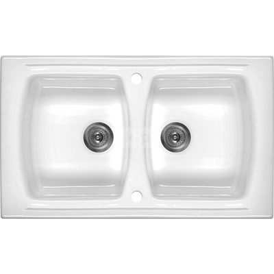Zlew. lusitano ceramiczny biały 2k b/o 860x500x240, 3,5" + osprzęt