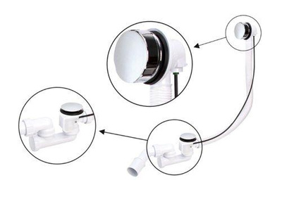 SYFON WANNOWY AUTOMAT CZYSZCZONY PRZEGUB 70CM CHR