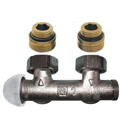 Zestaw przyłączeniowy grzejnikowy dwururowy HERZ TS-3000 (3799) lewy 1/2'' x 3/4'', rozstaw 50 mm, zawór kątowy przystosowany termostatycznie