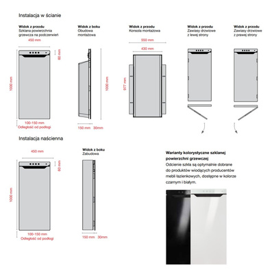 Grzejnik elektryczny ZEHNDER Zenia 1000 x 450 mm, kolor czarny, moc 1000 W