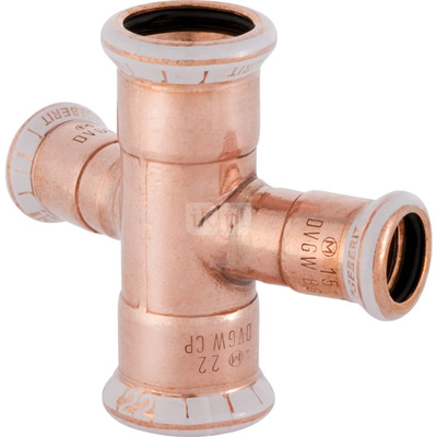 Czwórnik GEBERIT Mapress Kupfer 30' miedź, 28 mm x 15 mm x 28 mm x 15 mm DN 25 x DN 12 x DN 25 x DN 12, mz x mz x mz x mz