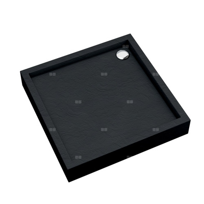 Brodzik akrylowy zintegrowany z nośnikiem Stabilsound Plus® oraz obudową akrylową przeciągniętą do podłogi Medium Black Stone 90x90x16 cm, kwadratowy