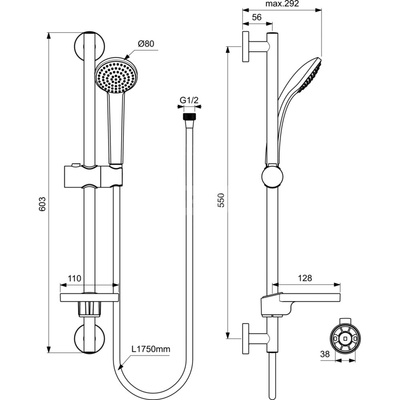 IDEALRAIN SOFT wersja S1 zestaw natryskowy z jednofunkcyjną słuchawką 80 mm