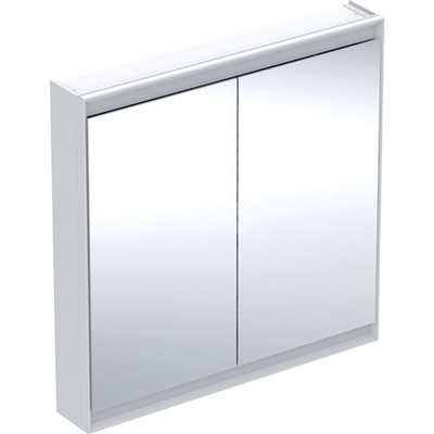 Szafka z lustrem Geberit ONE z ComfortLight i dwojgiem drzwi, montaż natynkowy, wysokość 90 cm: B=90cm, Biały / Aluminium malowane proszkowo