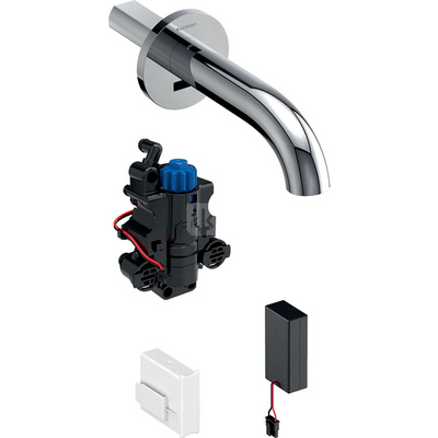 Bateria umywalkowa Geberit Piave, ścienna, zasilanie bateryjne, do podtynkowej skrzynki funkcyjnej, z mieszaczem termostatycznym, L=22cm, chrom