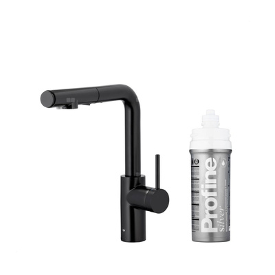DUERO PURE BASIC PULL-OUT BATERIA KUCHENNA Z FUNKCJĄ FILTRACJI WODY I WYCIĄGANĄ WYLEWKĄ, CZARNA + ZESTAW FILTRUJĄCY PROFINE SILVER S
