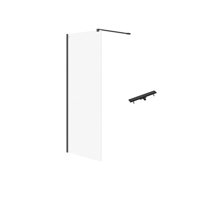 SET C80 WALK-IN MILLE CZARNY 80X200+ODPŁYW LINIOWY TAKO 70 CZARNY WIR