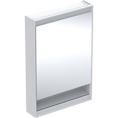 Szafka z lustrem Geberit ONE z wnęką i ComfortLight, z jednymi drzwiami, montaż natynkowy, wysokość 90 cm: B=60cm, Biały / Aluminium malowane proszkowo, Drzwi=Zawias po prawej