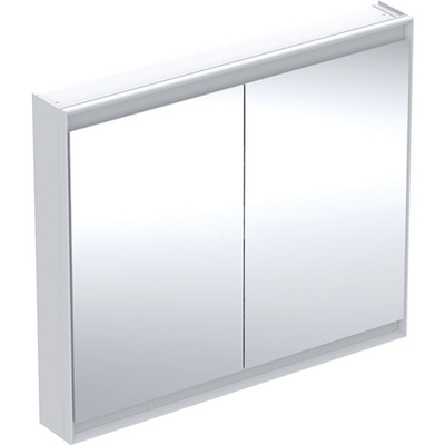 Szafka z lustrem Geberit ONE z ComfortLight i dwojgiem drzwi, montaż natynkowy, wysokość 90 cm: B=105cm, Biały / Aluminium malowane proszkowo